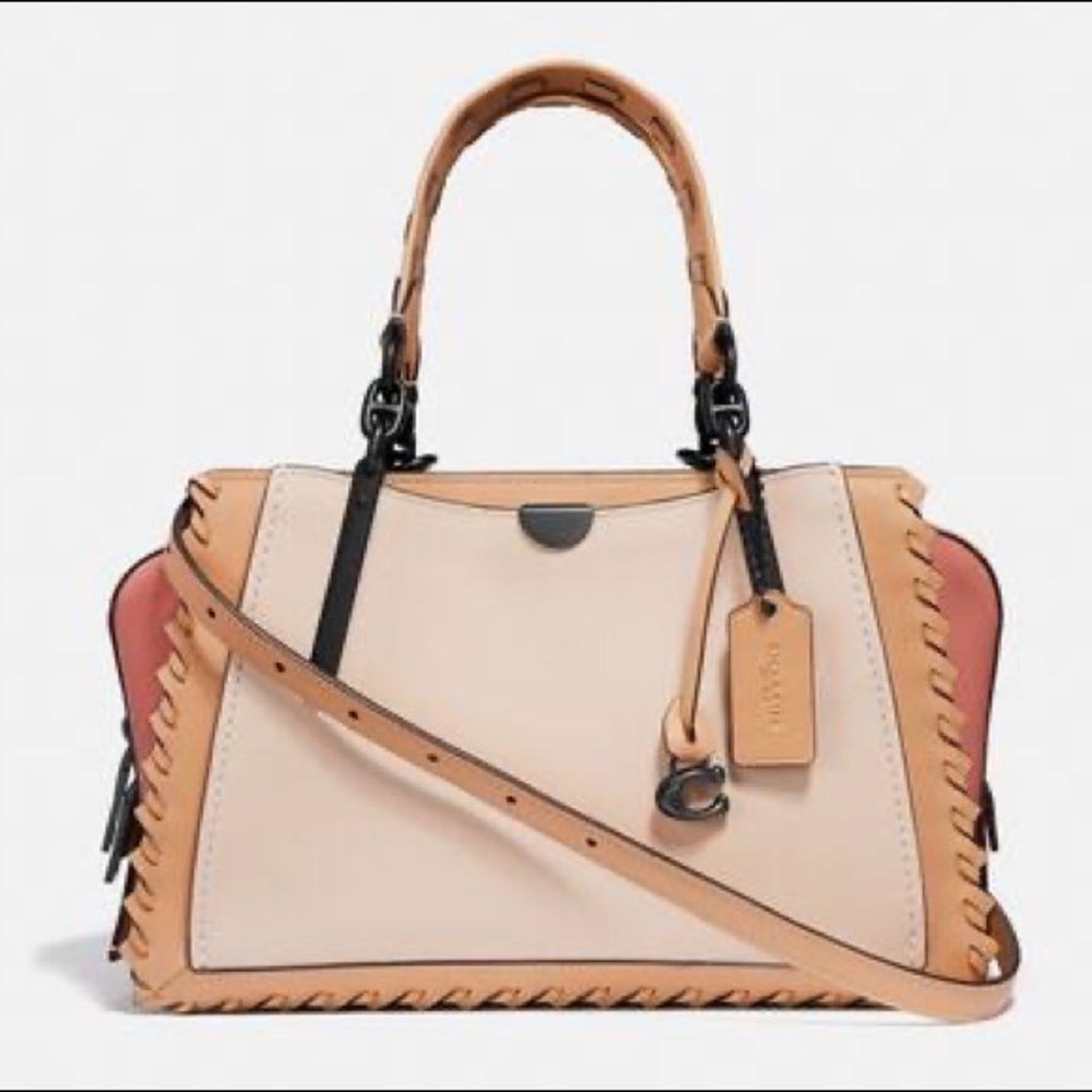 New Coach Dreamer Whipstitch Leather Satchel Bag Purse in Colorblock Tan - Picture 1 of 16